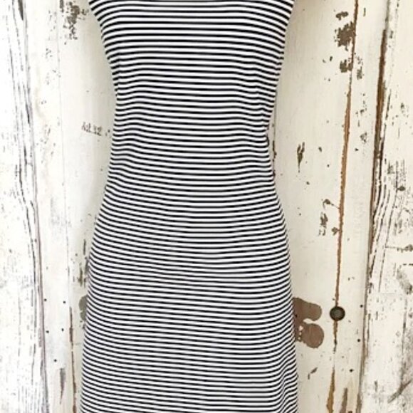 Theory Mivrill navy/ivory striped sleeveless shift dress sz P - Picture 3 of 10